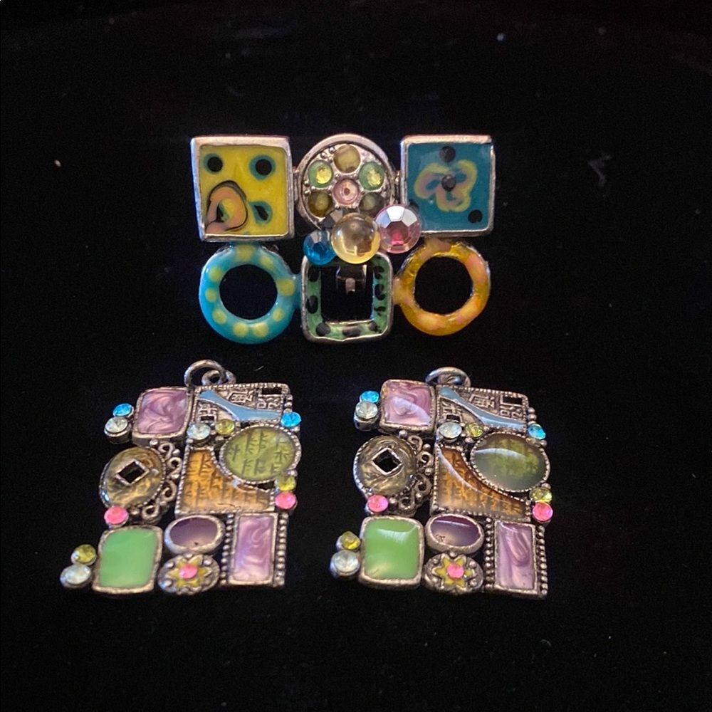 Colorful Geometric Ring And Two Pendants